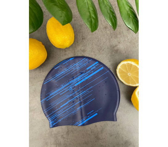 Шапочка для плавания "Elous", силиконовая, Штрихи синяя Синий image